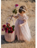 Taupe Lace Tulle Floor Length Romantic Wedding Flower Girl Dress